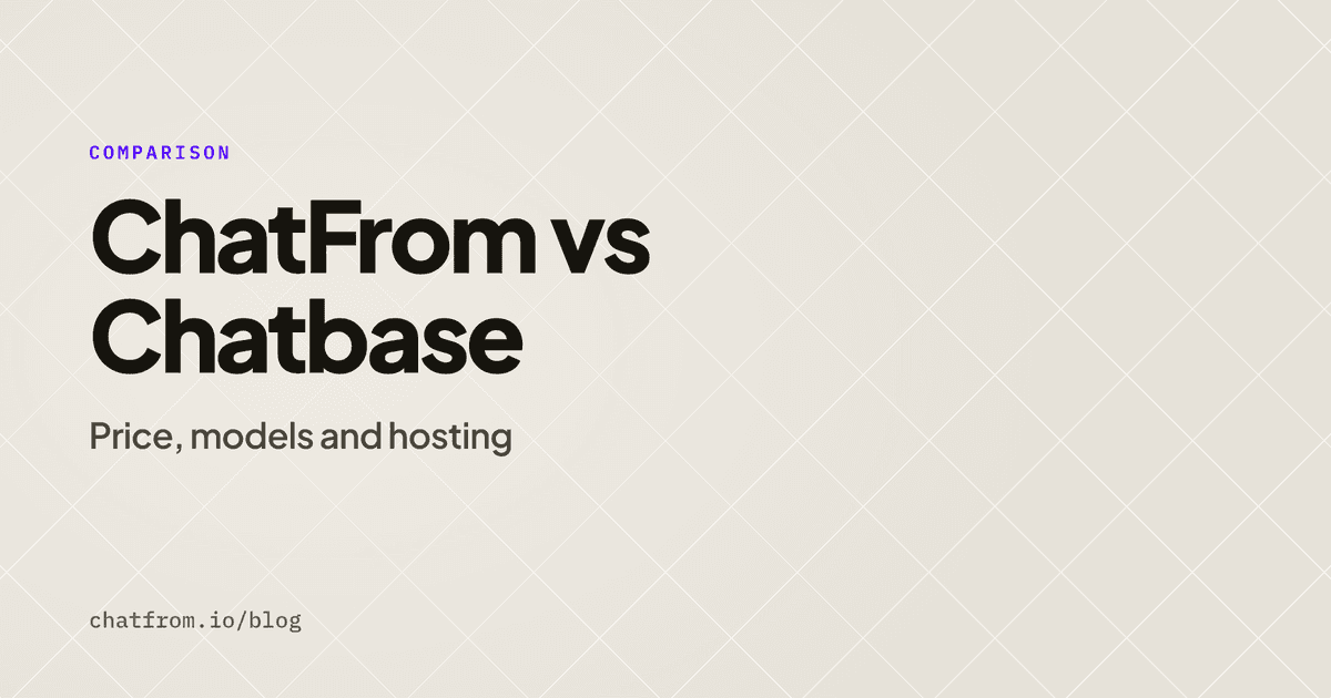 ChatFrom vs Chatbase: price, models and hosting, on a gray-cream background with fine crossing lines.