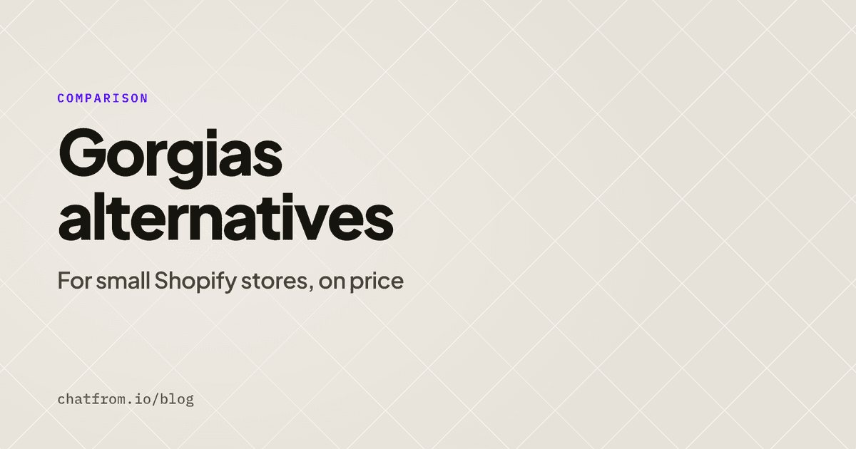 Gorgias alternatives for small Shopify stores, on a gray-cream background with fine crossing lines.