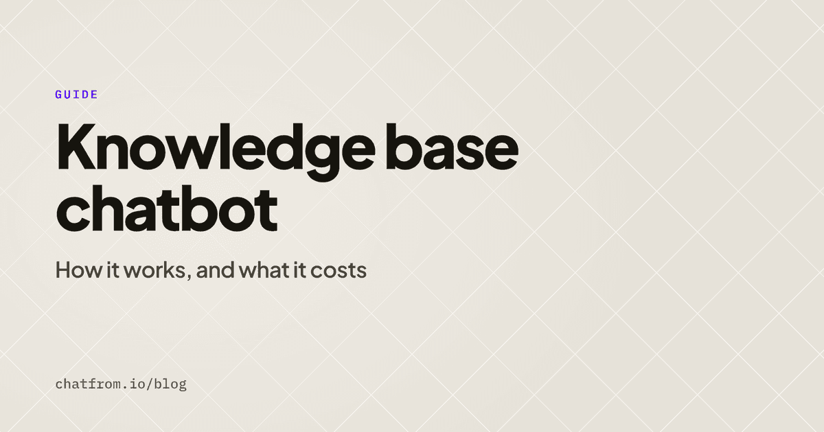 Knowledge base chatbot: how it works, and what it costs, on a gray-cream background with fine crossing lines.